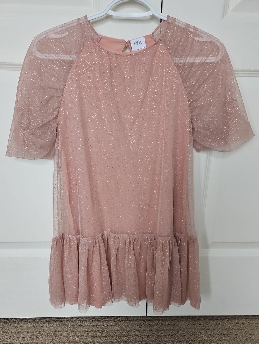 ZARA Girls Glitter Dusty Pink Tulle Dress